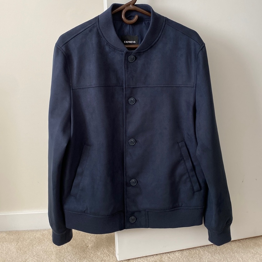 Men’s Navy Suede Button Down Bomber